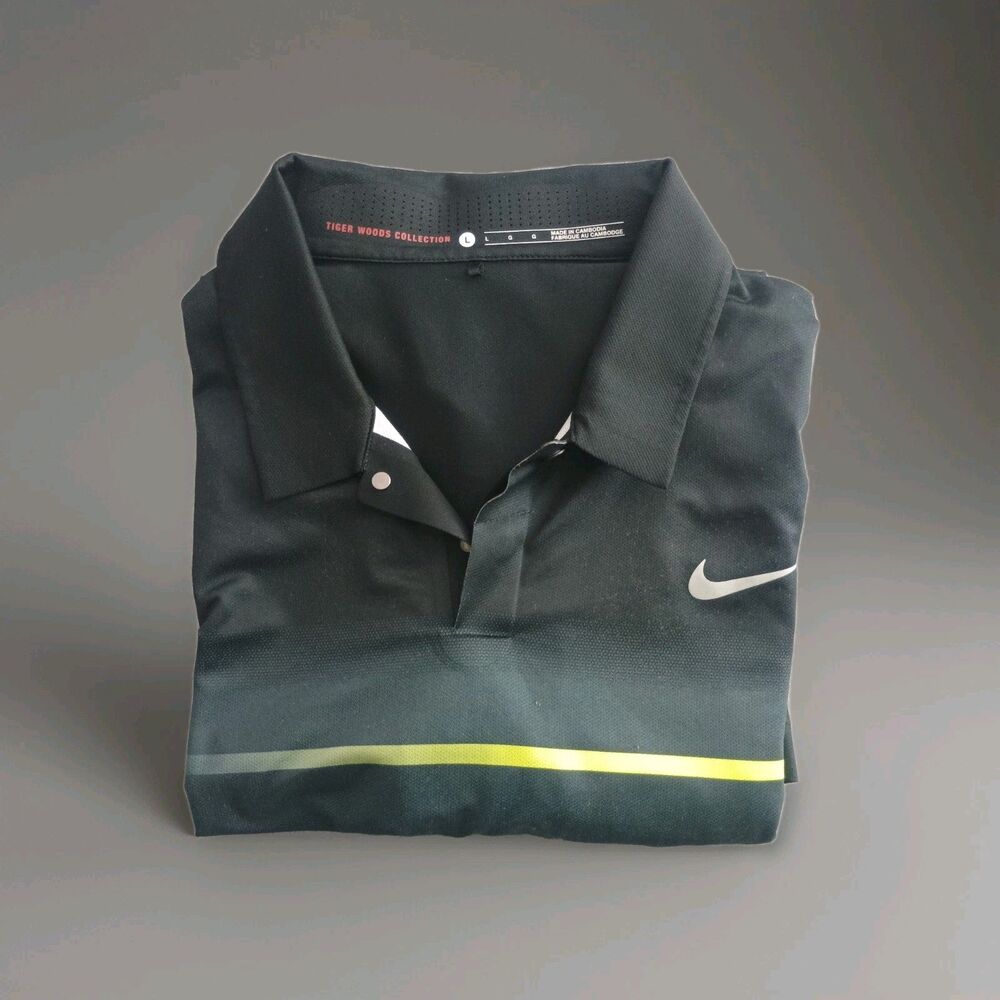 Nike Tiger Woods Collection Vapor Trail Golf Polo Shirt Mens Size L Black Neon